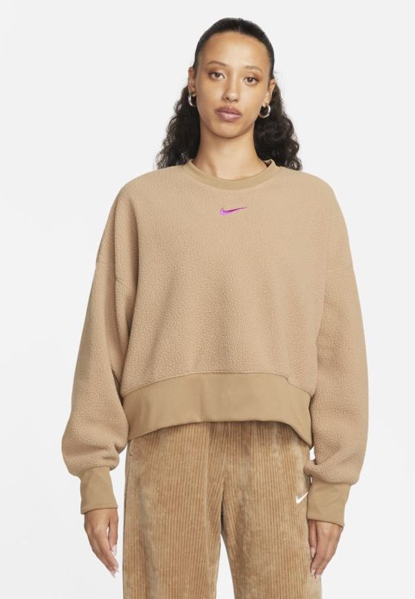 Tröja Nike Sportswear Plush Mod Crop med rund hals för kvinnor - Brun
