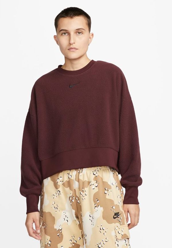 Tröja Nike Sportswear Plush Mod Crop med rund hals för kvinnor - Röd
