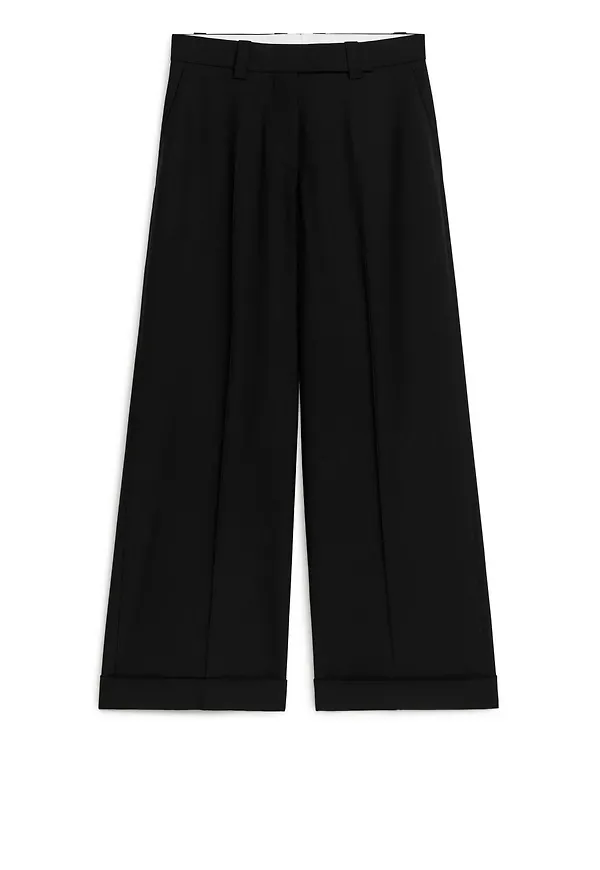Turn Up Wool Trousers - Black