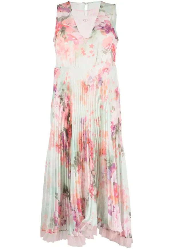 TWINSET blommig plisserad midiklänning - Rosa