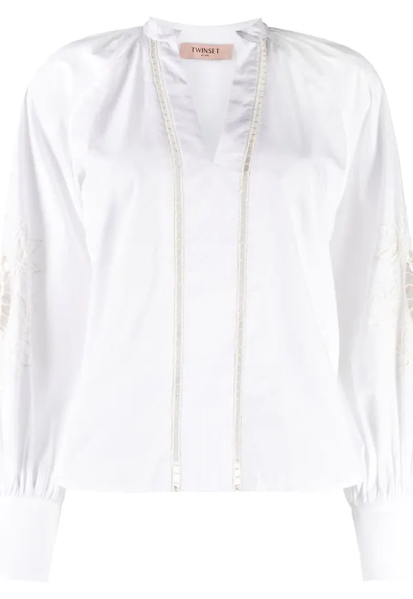 TWINSET v-ringad blus med brodyr - Vit
