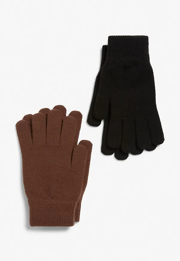 Two-pack of knitted gloves - Brown
