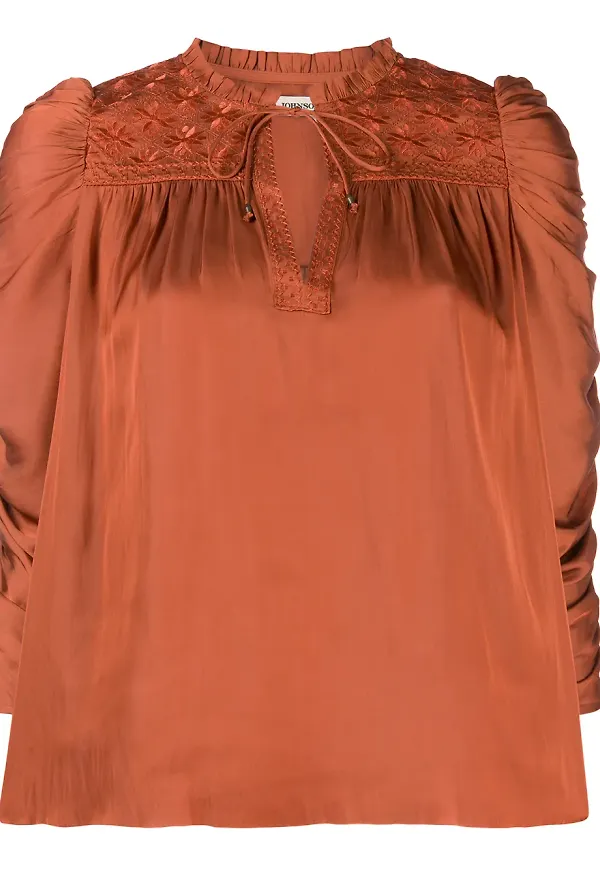 Ulla Johnson rynkad blus med puffärm - Röd