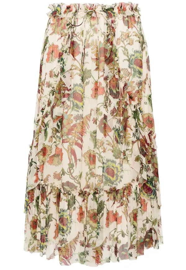 Ulla Johnson sidenkjol med lagerdesign - Neutral