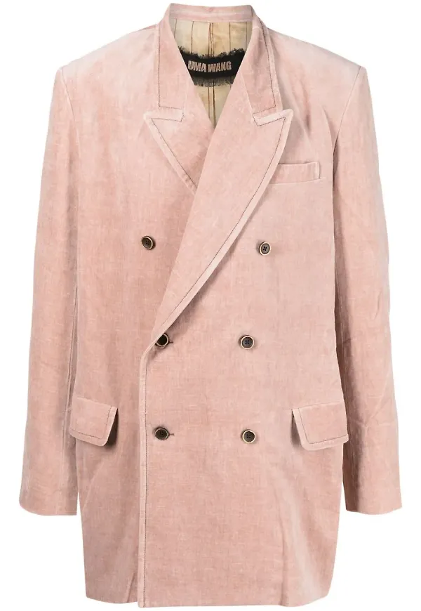 Uma Wang dubbelknäppt sammetsblazer - Rosa