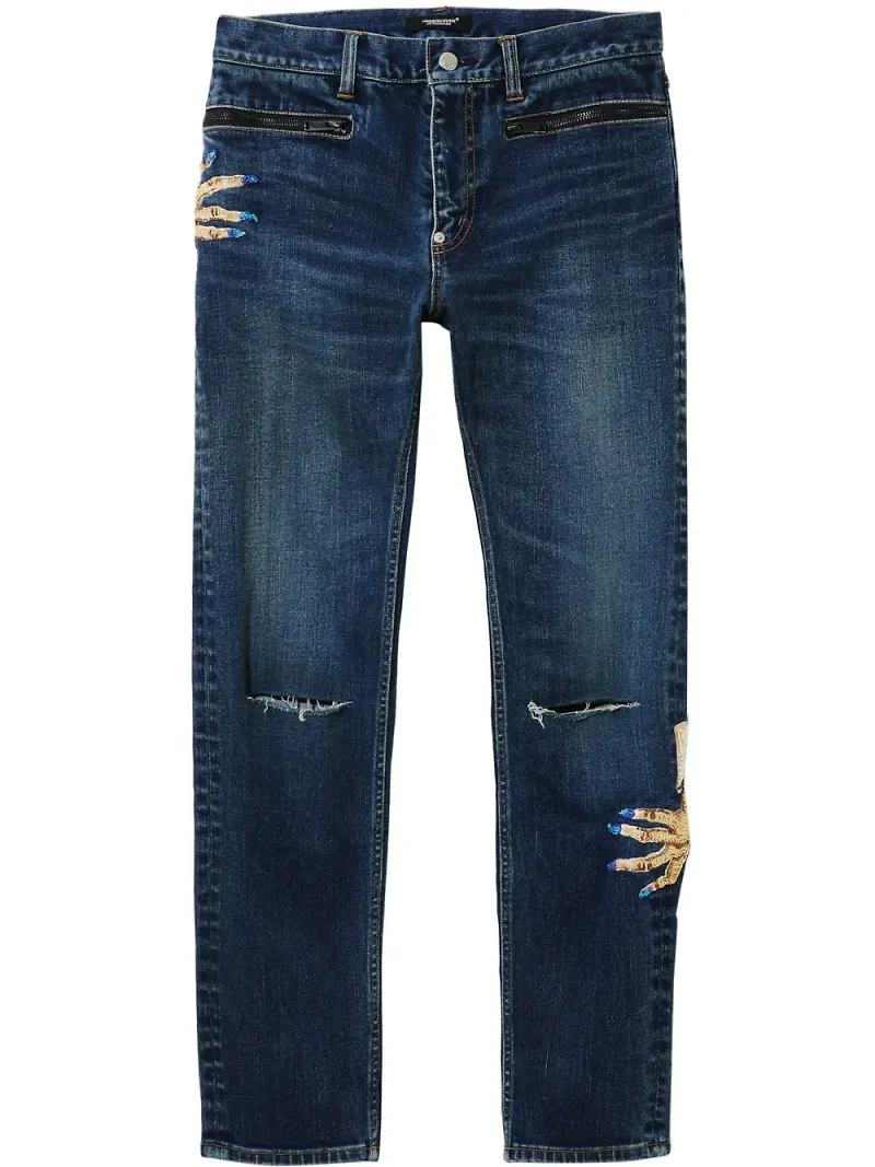 Undercover straight-jeans med brodyr - Blå