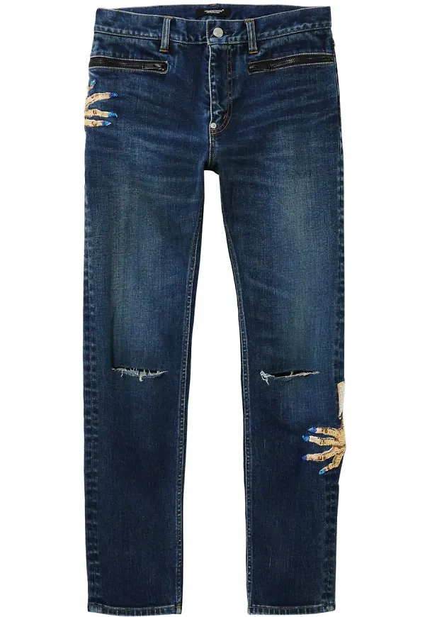 Undercover straight-jeans med brodyr - Blå