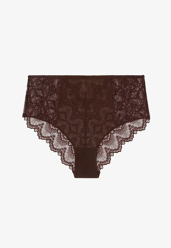 Understatement - Spetstrosor Lace Mesh Highwaist Briefs - Brun