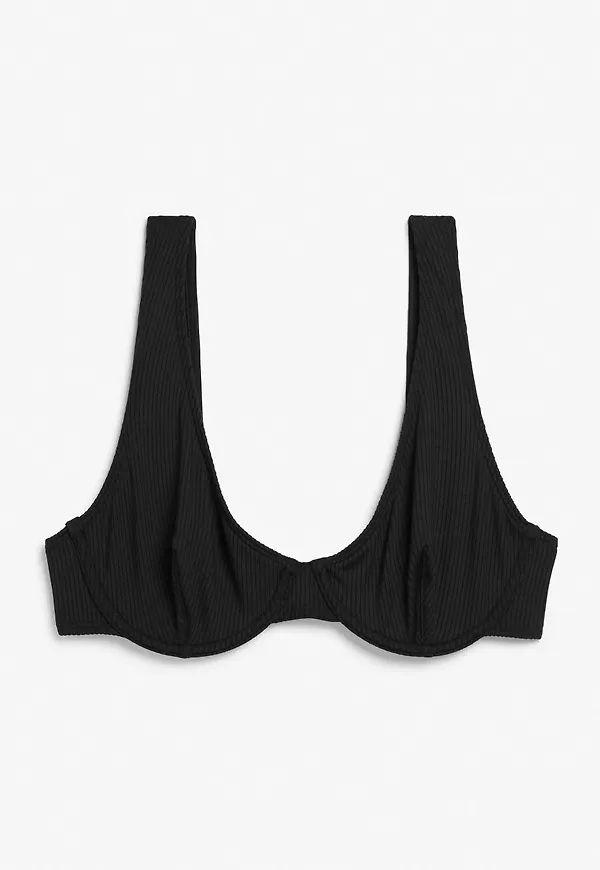Underwire ribbed bikini top - Black