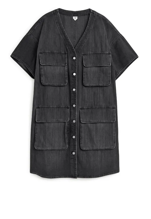 Utility Denim Dress - Grey