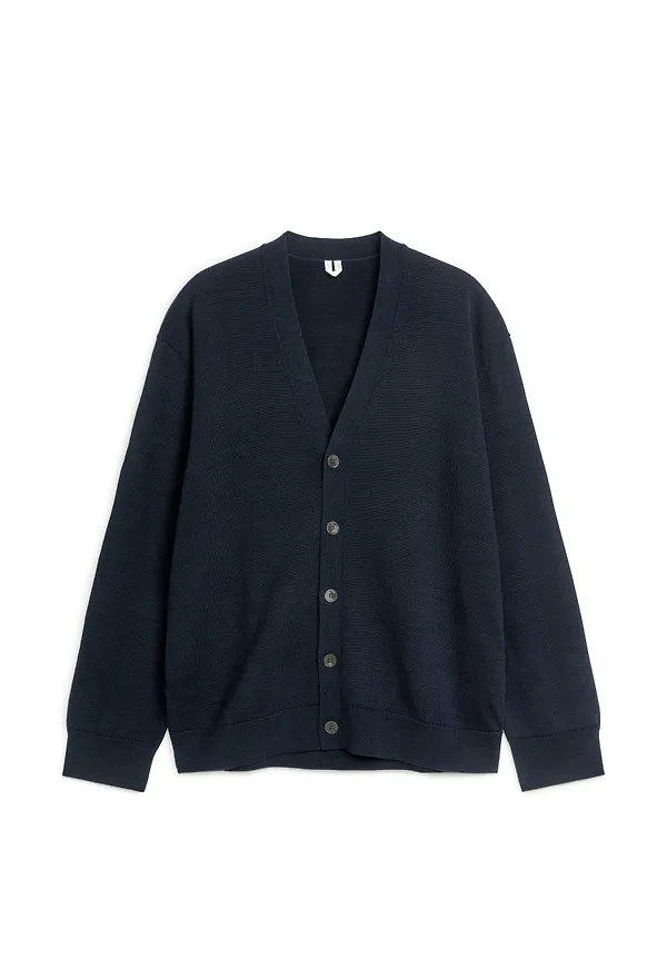 V-Neck Wool Cardigan - Blue