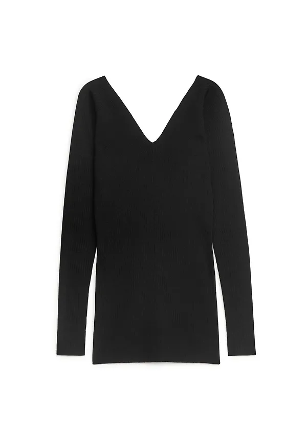 V-Neck Wool Jumper - Black