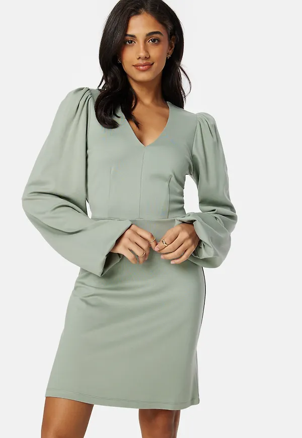 V-neck Balloon Sleeve Short Dress