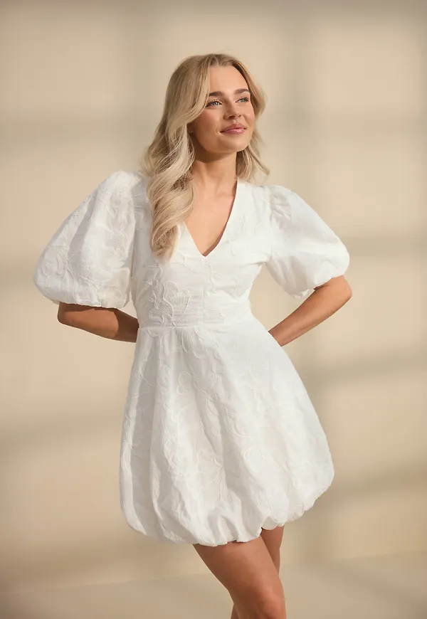 V-neck Bubble Hem Short Dress