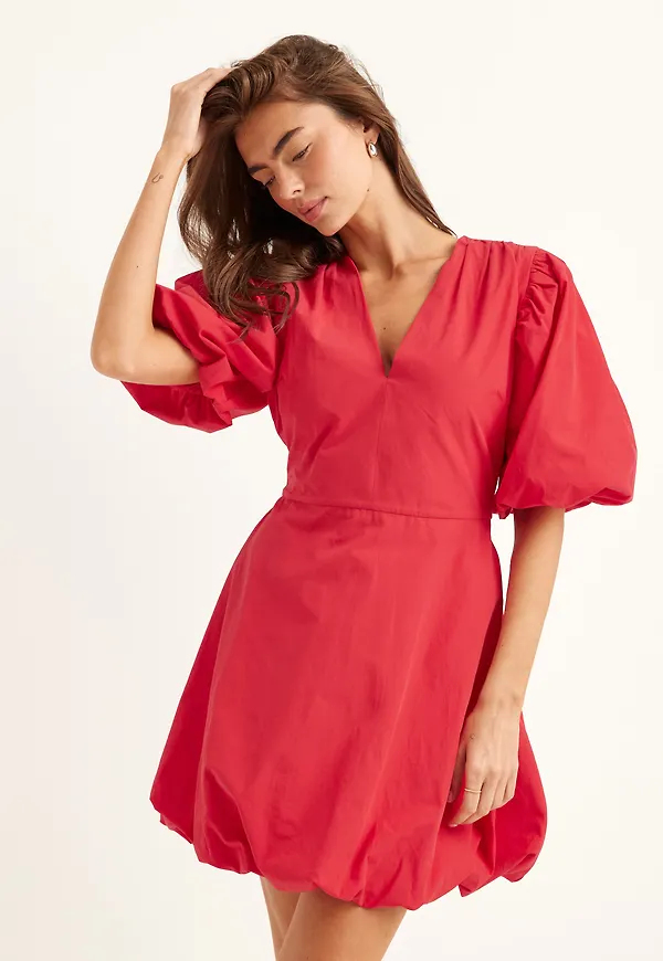 V-neck Bubble Hem Short Dress