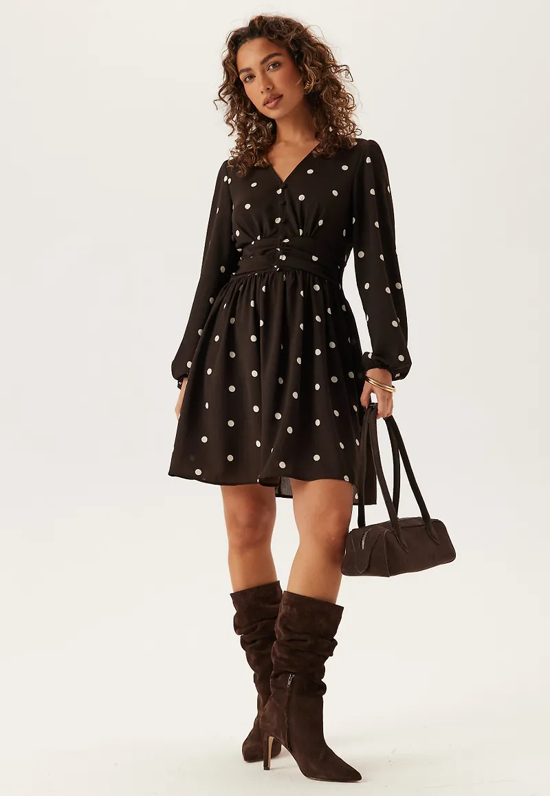 V-neck Button Short Dress