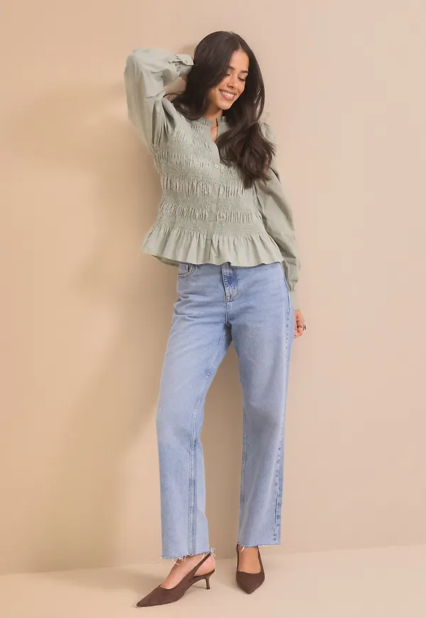 V-neck Cotton Smock Blouse