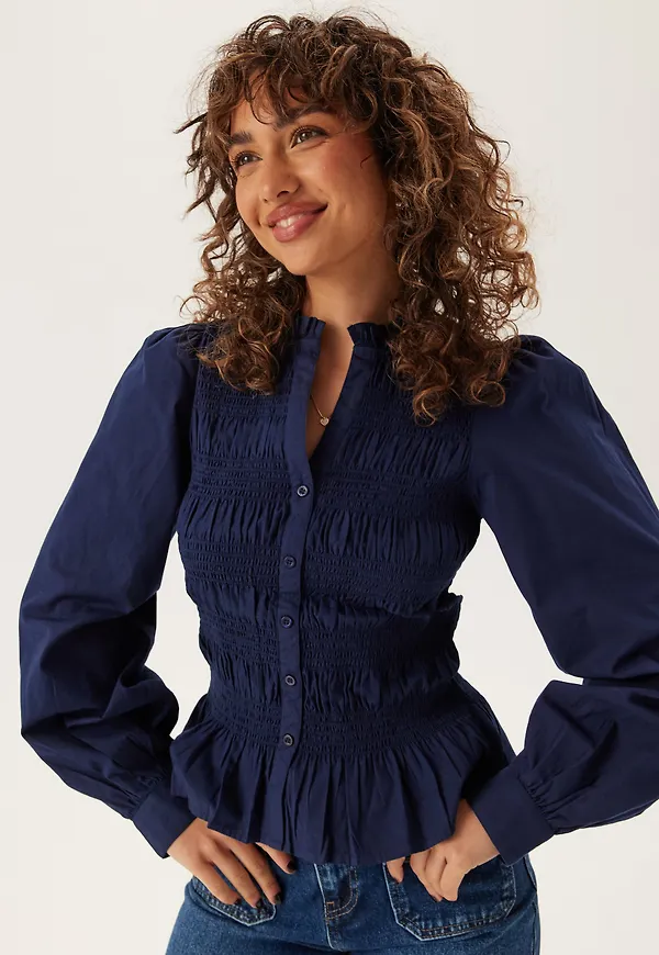 V-neck Cotton Smock Blouse