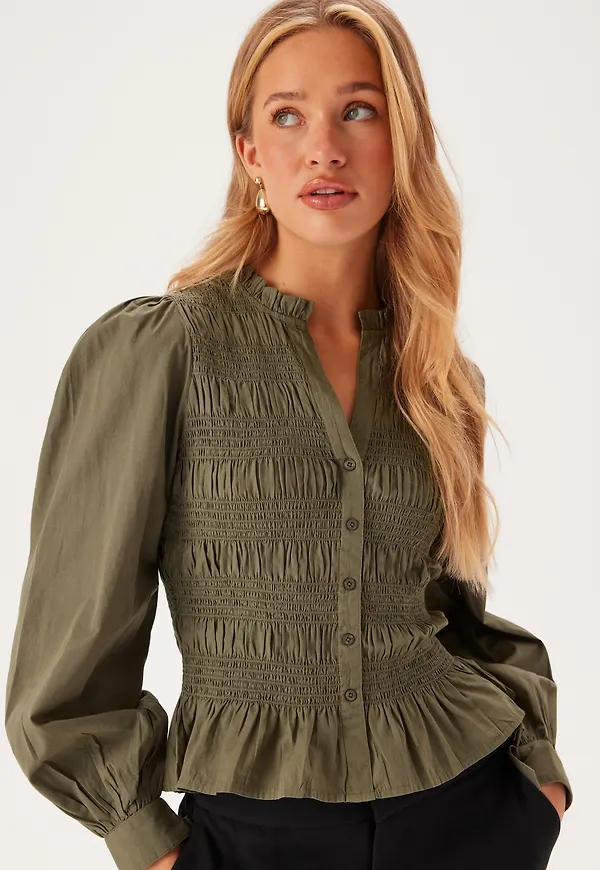 V-neck Cotton Smock Blouse