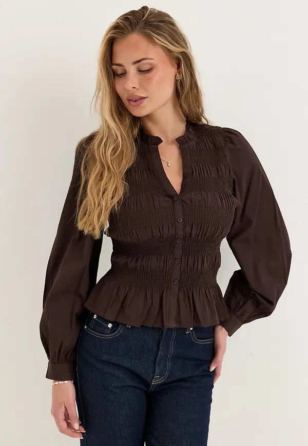 V-neck Cotton Smock Blouse