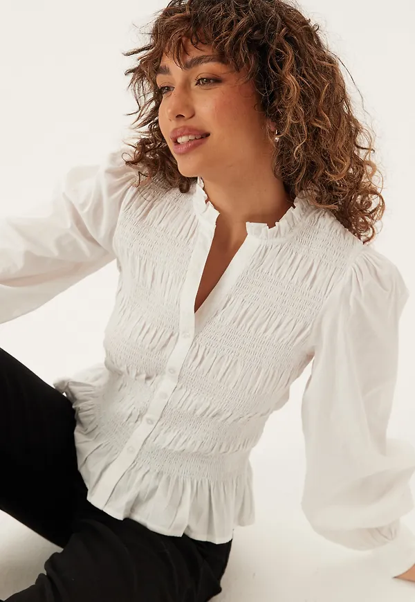 V-neck Cotton Smock Blouse