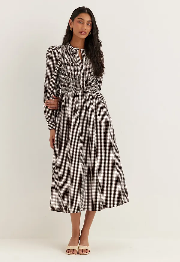 V-neck Cotton Smock Dress