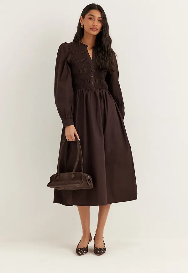 V-neck Cotton Smock Dress