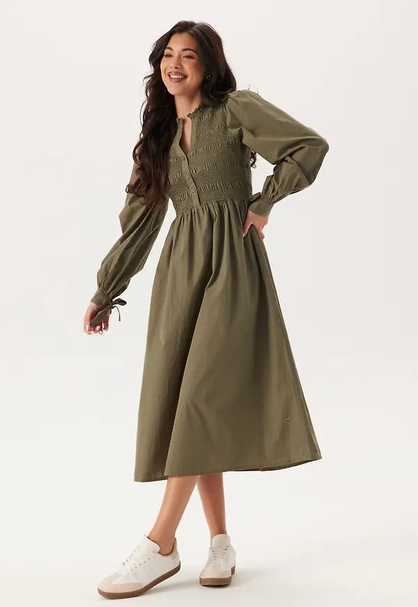 V-neck Cotton Smock Dress