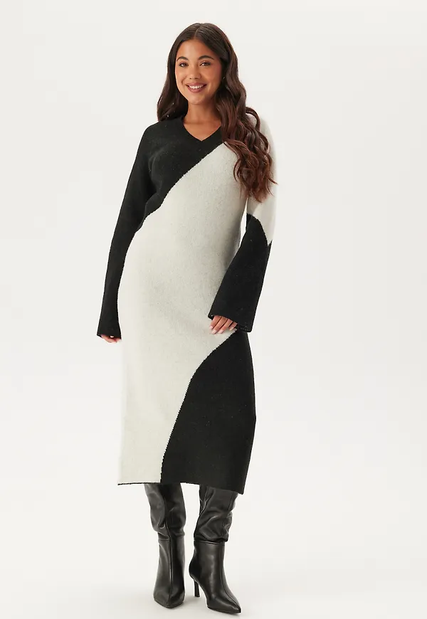 V-neck Knitted Midi Dress