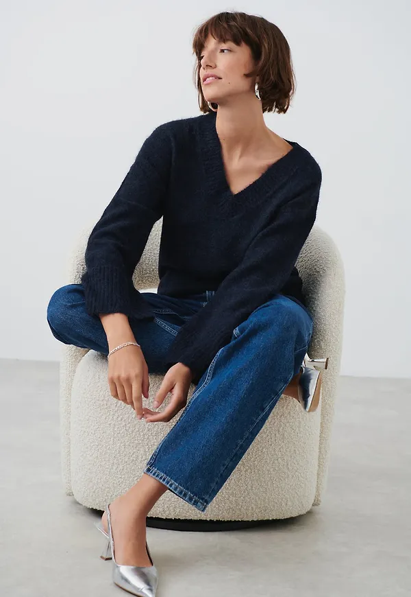 V-neck knitted sweater
