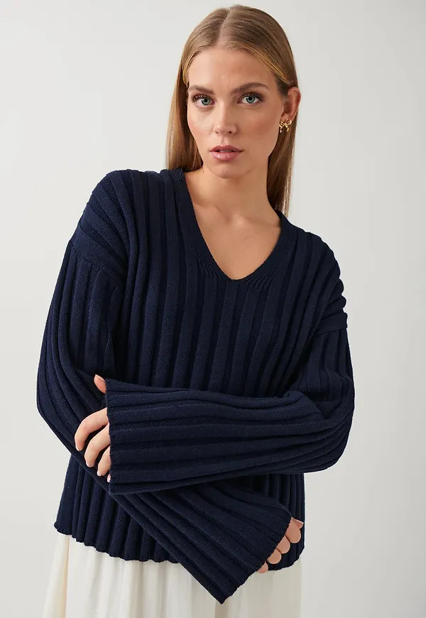 V-neck knitted sweater