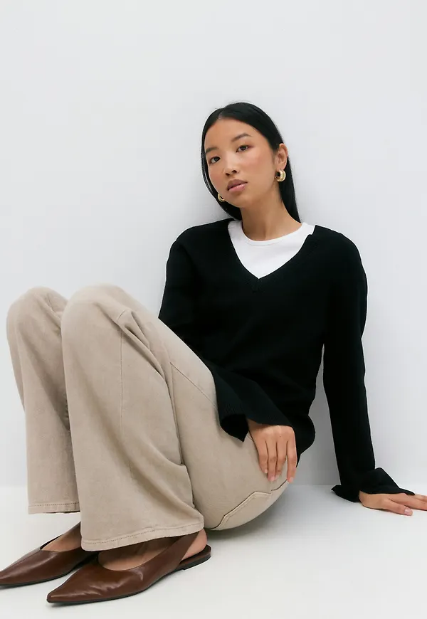 Gina Tricot - V-neck knitted top - stickade tröjor - Svart - XS - Dam