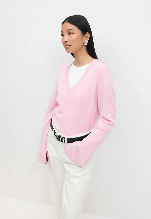 Gina Tricot - V-neck knitted top - stickade tröjor - Rosa - XS - Dam