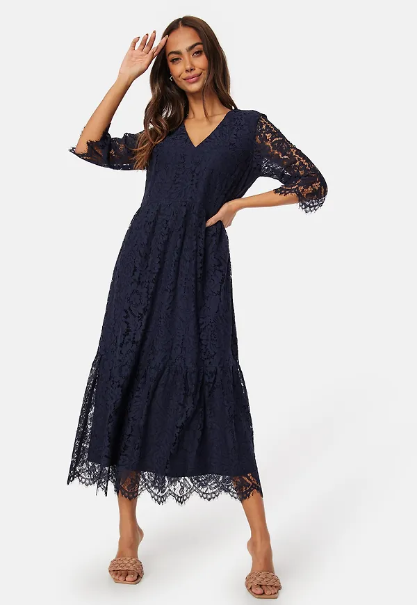 V-neck Lace Midi Dress
