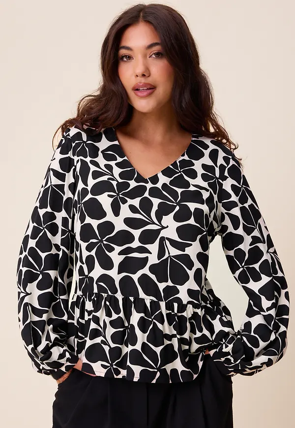 V-neck Peplum Viscose Blouse