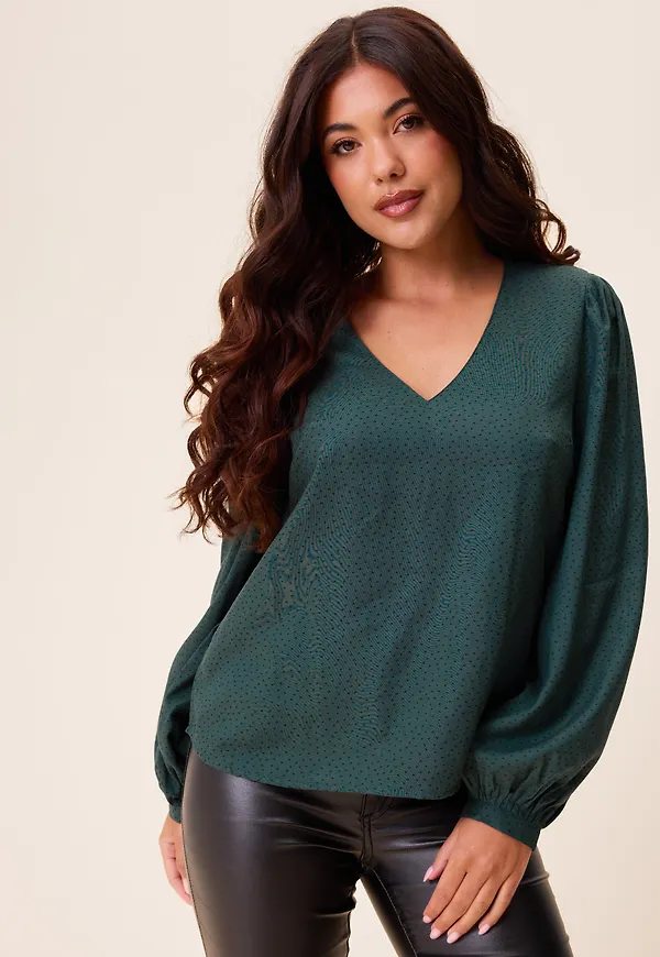 V-neck Puff Sleeve Viscose Blouse