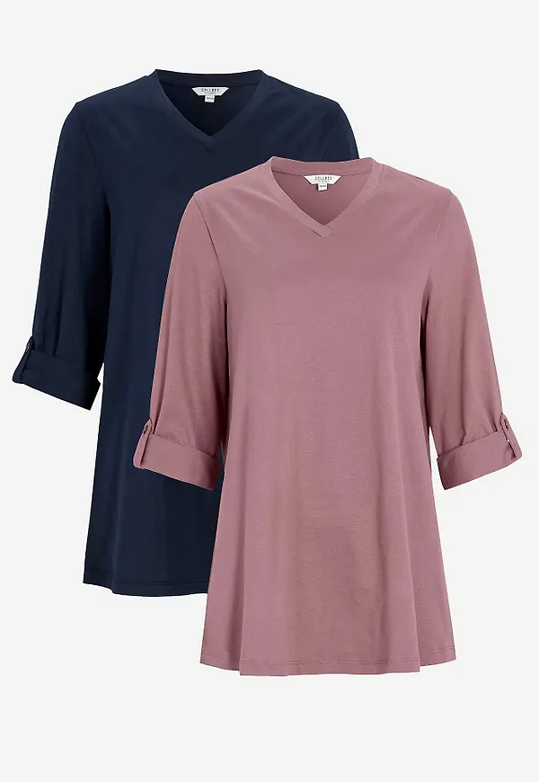 V-ringad trikåtunika 2-pack