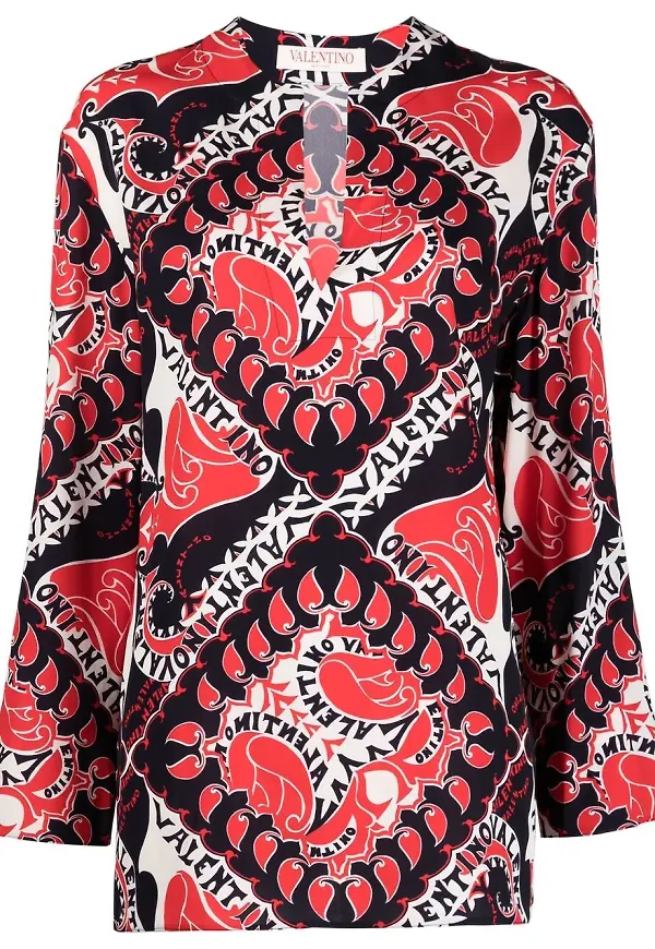 Valentino Archive Manifesto bandanamönstrad sidenblus - Blå