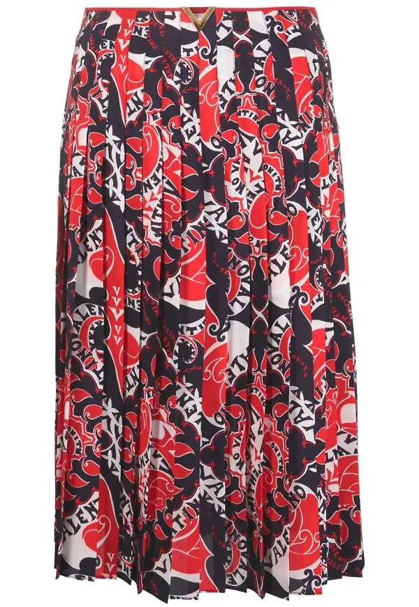 Valentino Archive Manifesto plisserad kjol - Röd
