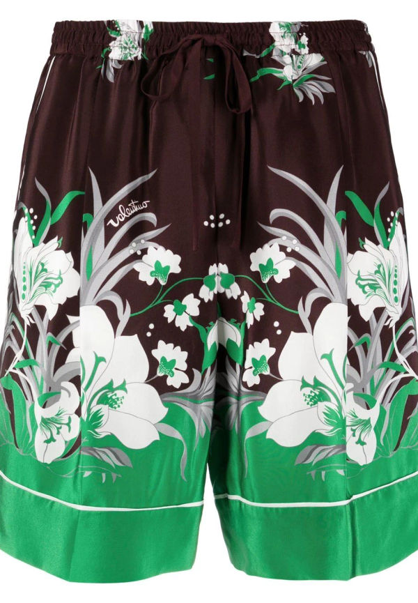 Valentino blommiga sidenshorts - Röd