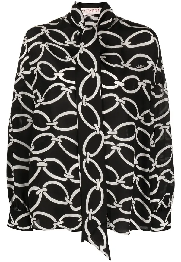 Valentino blus med grafiskt tryck - Svart