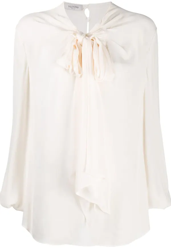 Valentino blus med knytkrage - Neutral