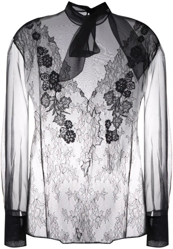 Valentino blus med spetsdetalj - Svart