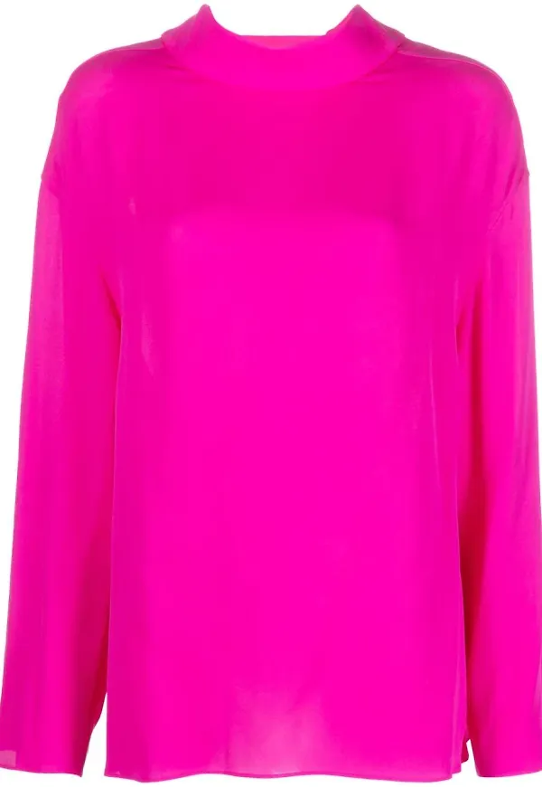 Valentino bow-detail funnel neck silk top - Rosa