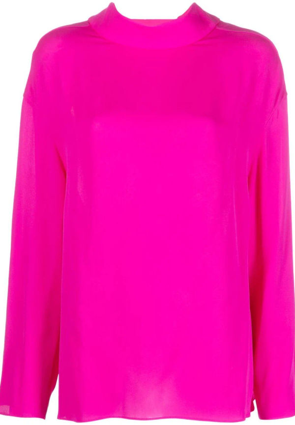 Valentino bow-detail funnel neck silk top - Rosa