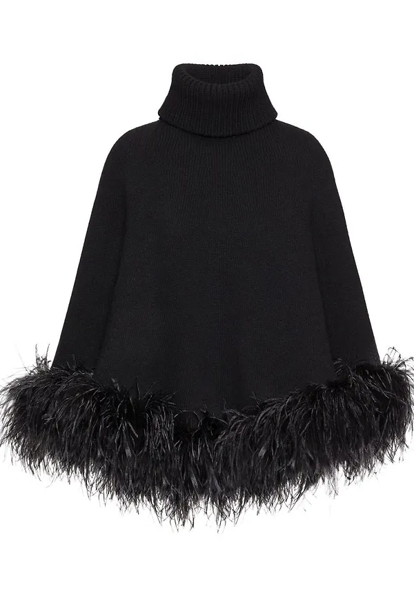 Valentino cape med fjäderkant - Svart