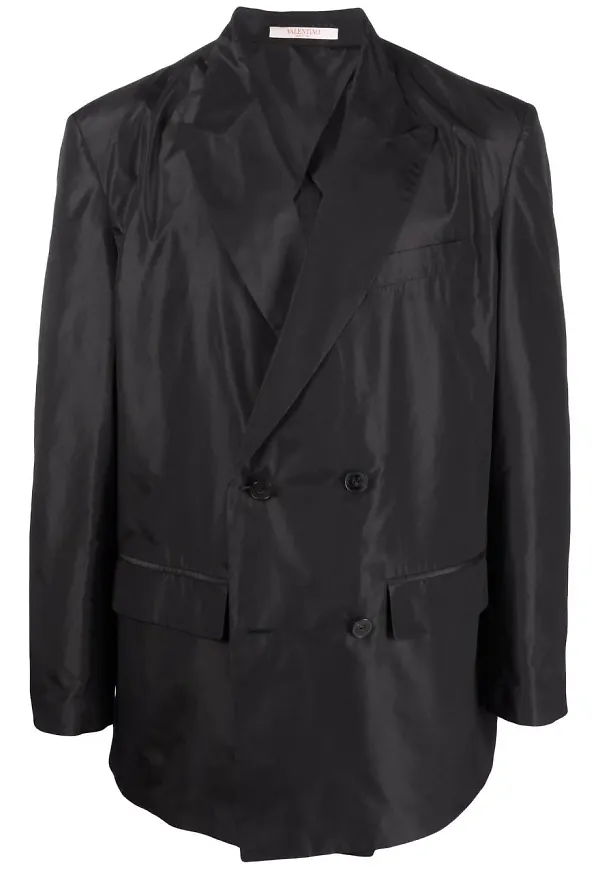 Valentino dubbelknäppt blazer i taft - Svart