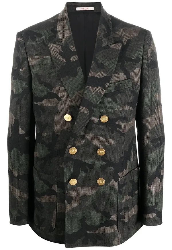 Valentino dubbelknäppt kamouflagemönstrad blazer - Grön