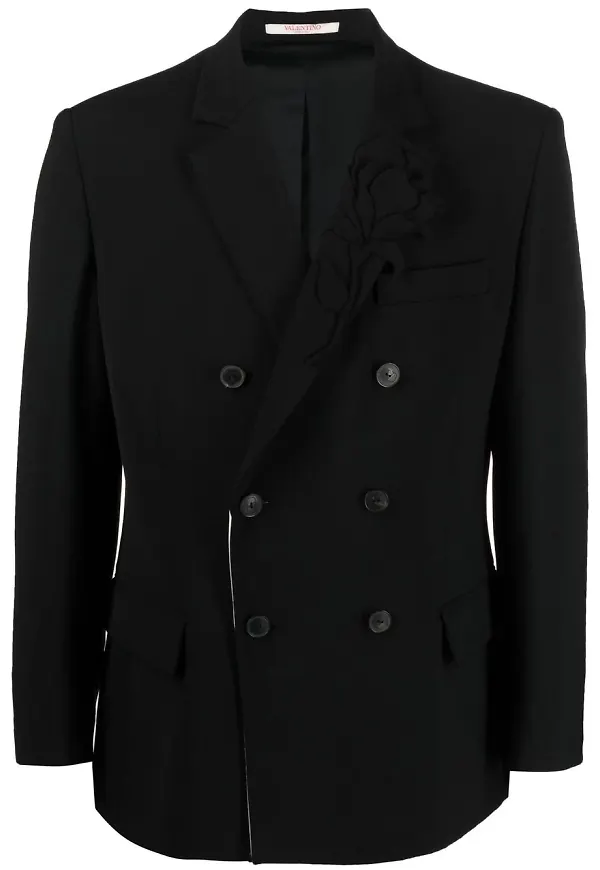 Valentino enkelknäppt blazer med blomapplikation - Svart