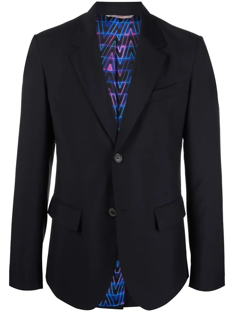 Valentino enkelknäppt blazer med spetsiga slag - Blå